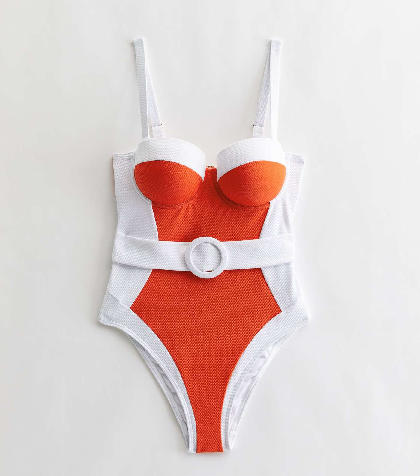 Red Colour Block Belted Illusion Lift & Shape Swimsuit Image 5