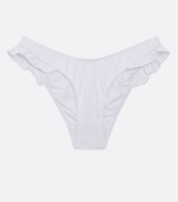 Damen Bekleidung White Textured Frill Hipster Bikini Bottoms