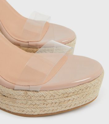 Cream Clear Strap Espadrille Wedge Sandals New Look