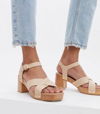 Light Brown Leather-Look Stud Strappy 
