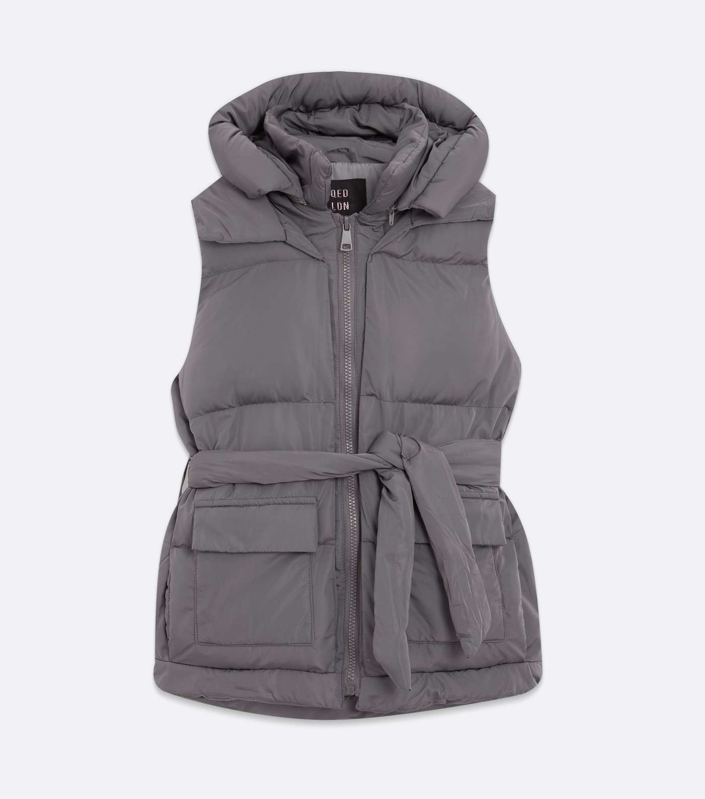 Blue Vanilla Grey Puffer Belted Hooded Gilet Image 5