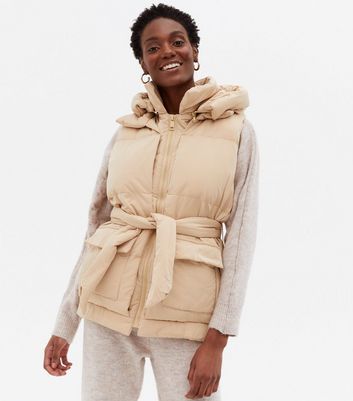 Click to view product details and reviews for Blue Vanilla Camel Puffer Belted Hooded Gilet New Look.