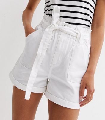 Tall Off White Tie High Waist Shorts 