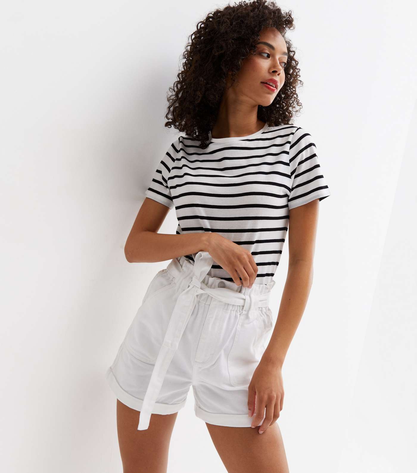 Tall Off White Tie High Waist Shorts Image 3