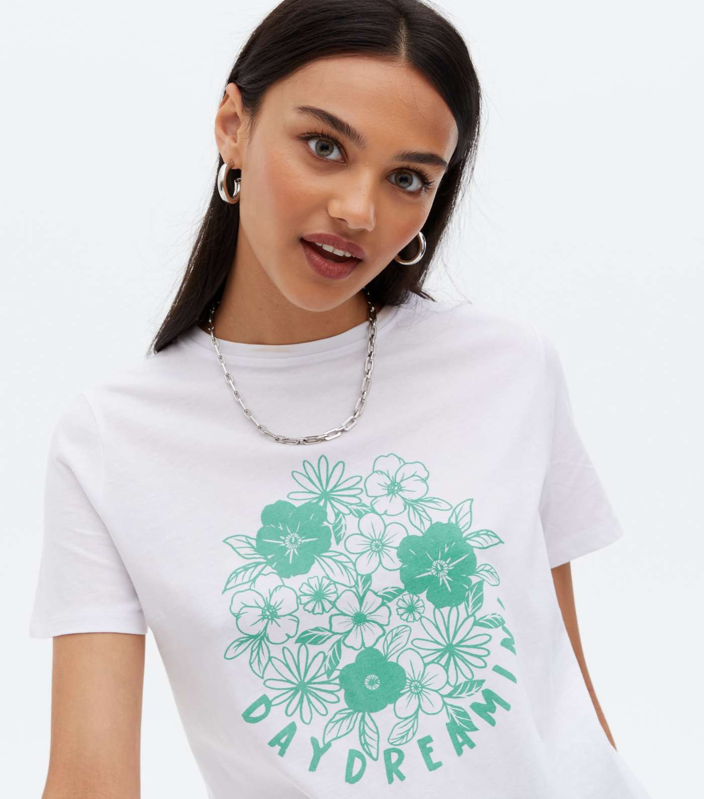 White Floral Daydreamin Logo T-Shirt Image 3