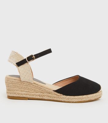 Black Canvas Espadrille Wedge Sandals New Look