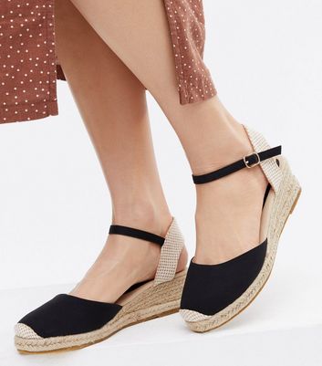 Black canvas hot sale espadrille wedges