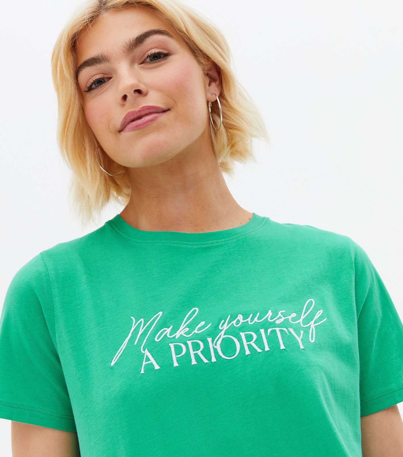 Green Make Yourself a Priority Logo T-Shirt Image 3