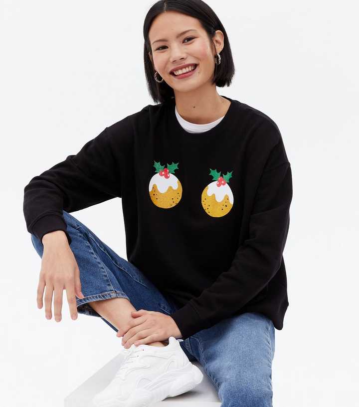Black Glitter Christmas Pudding Sweatshirt