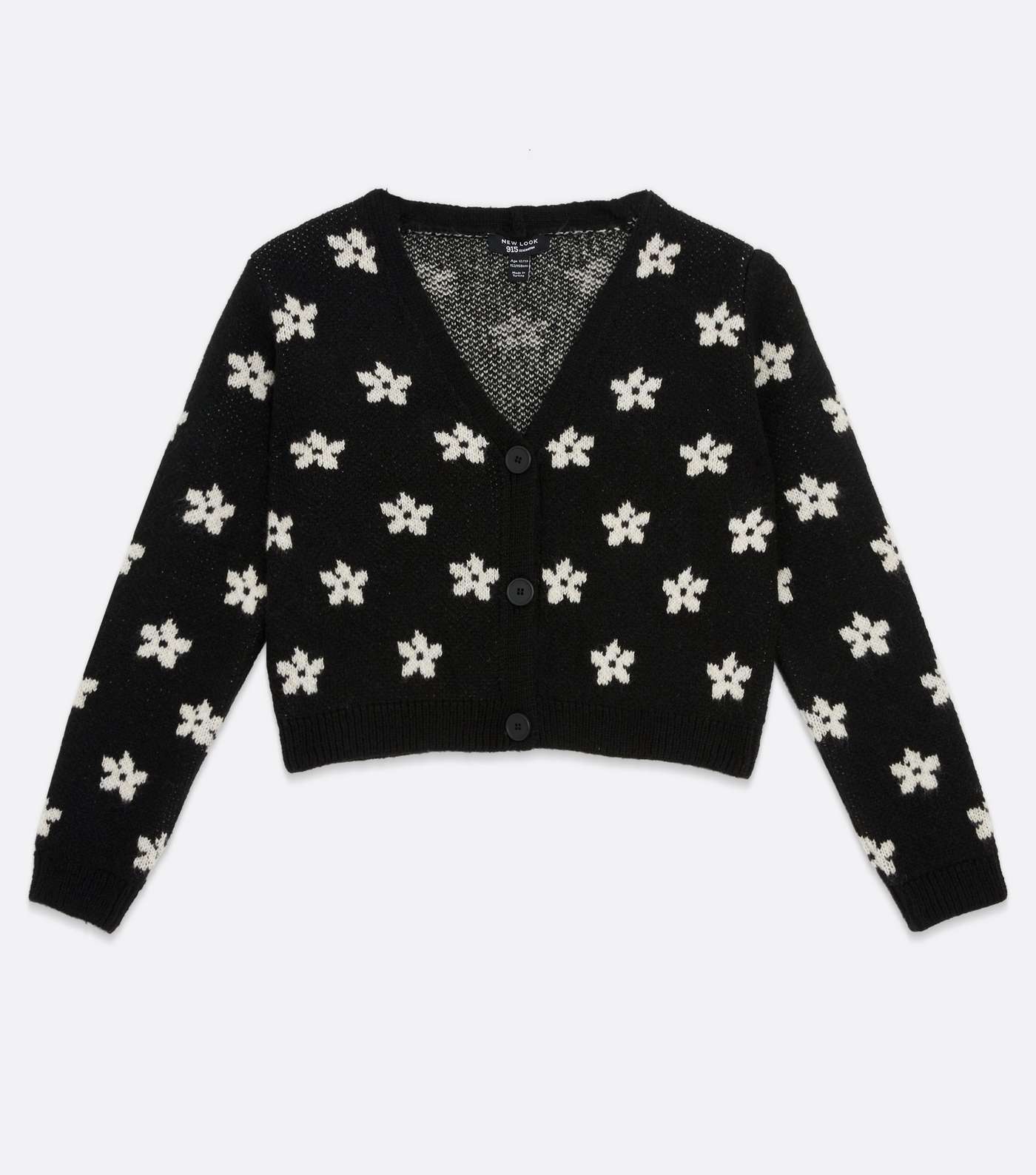 Girls Black Floral Knit Button Cardigan Image 5