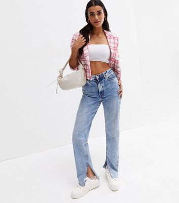 Click to view product details and reviews for Pink Check Bouclé Crop Blazer New Look.