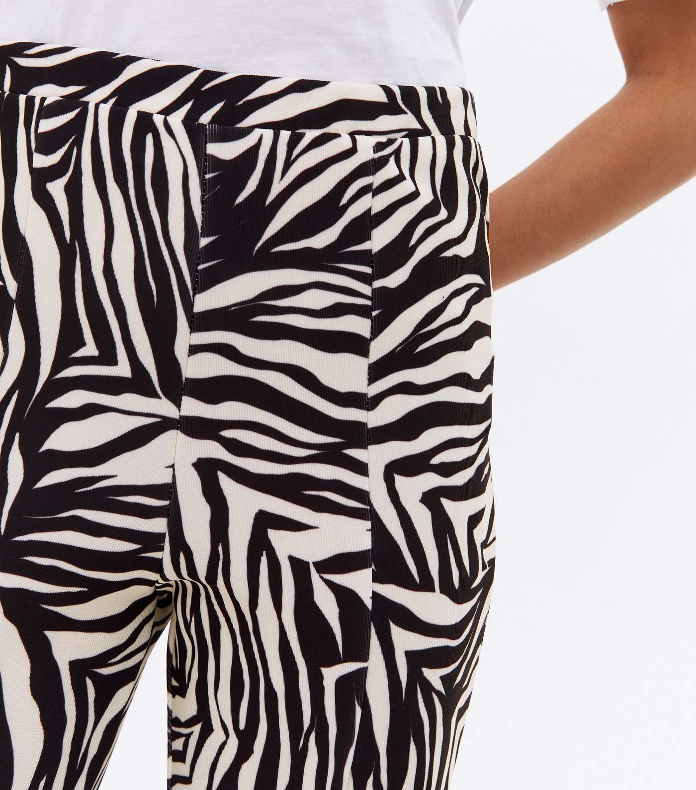 Black Zebra Print Split Front Skinny Trousers Image 3