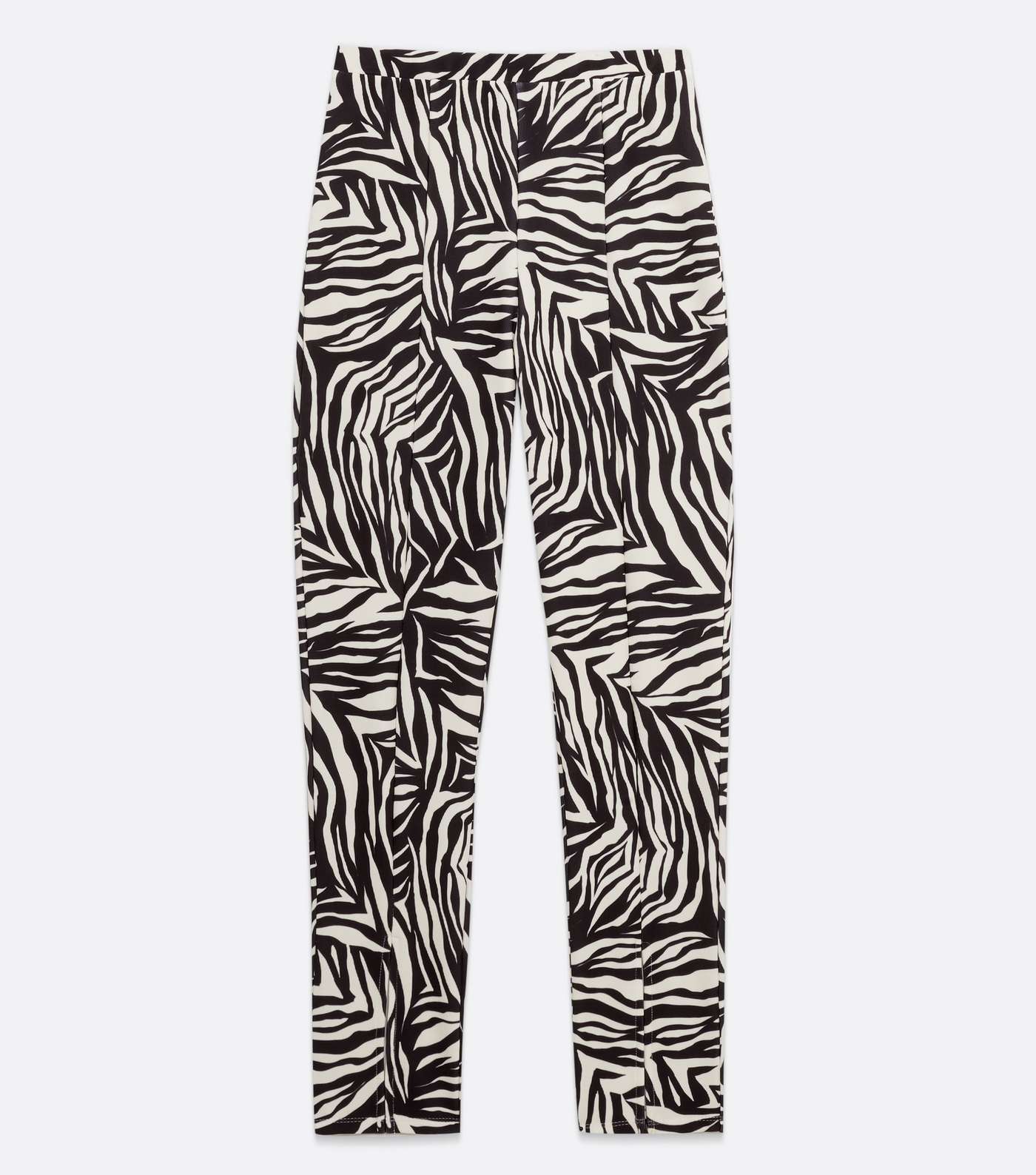 Black Zebra Print Split Front Skinny Trousers Image 5