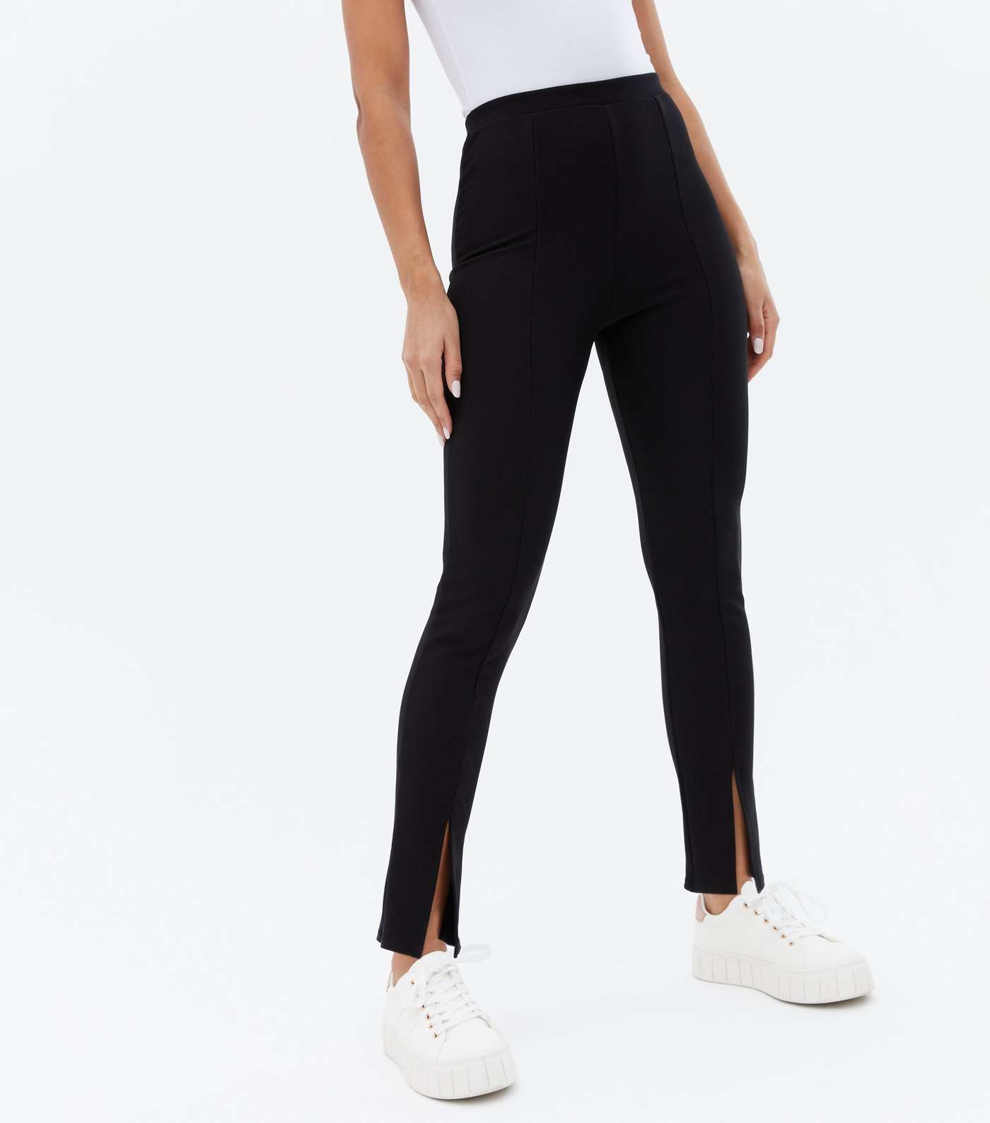 Black Split Front Skinny Trousers Image 2