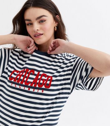 Click to view product details and reviews for Blue Stripe Chicago Oversized Logo T Shirt New Look.