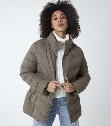 Click to view product details and reviews for Blue Vanilla Olive Chevron High Neck Puffer Jacket New Look.