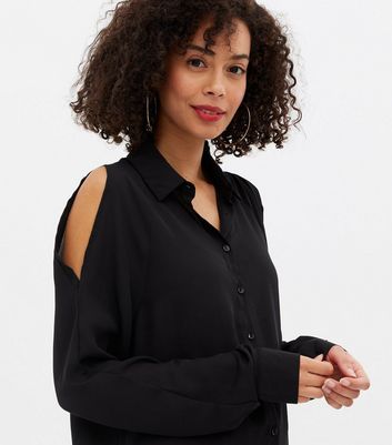 Black long sleeve cold shoulder online top