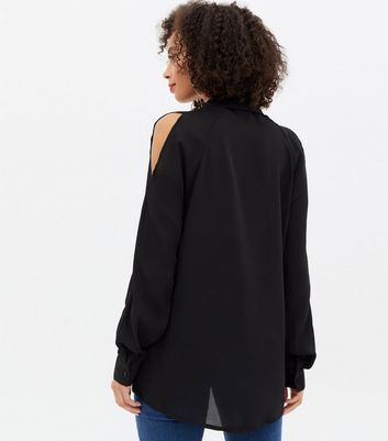 Tall Black Cold Shoulder Long Sleeve Shirt New Look