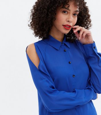 Click to view product details and reviews for Tall Bright Blue Cold Shoulder Long Sleeve Shirt New Look.