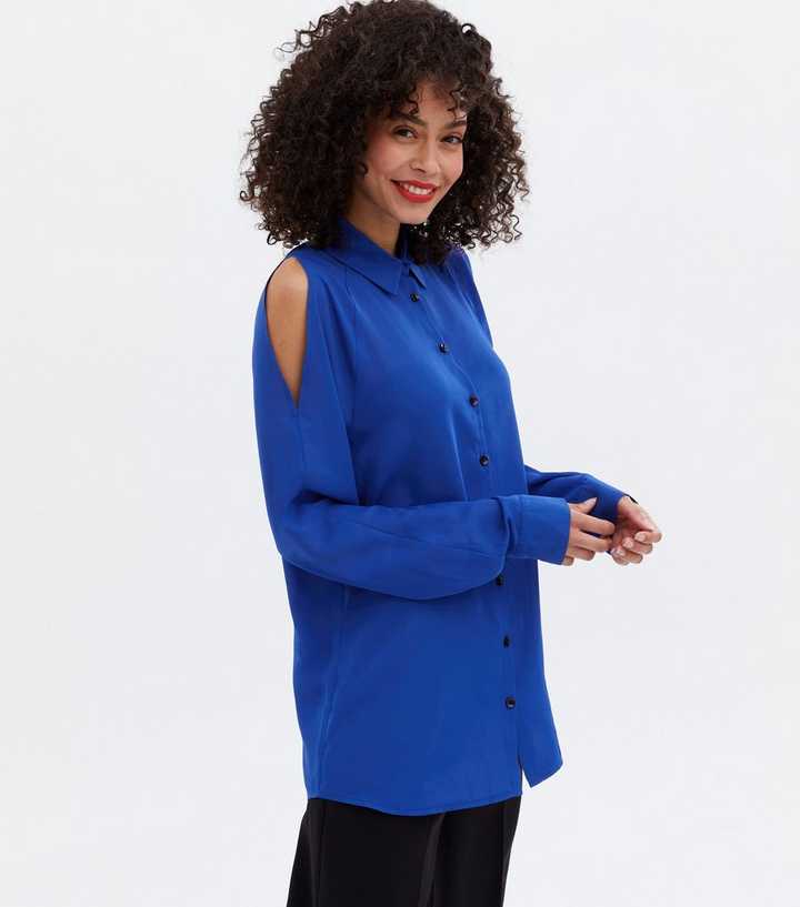 Tall Bright Blue Cold Shoulder Long Sleeve Shirt | New Look