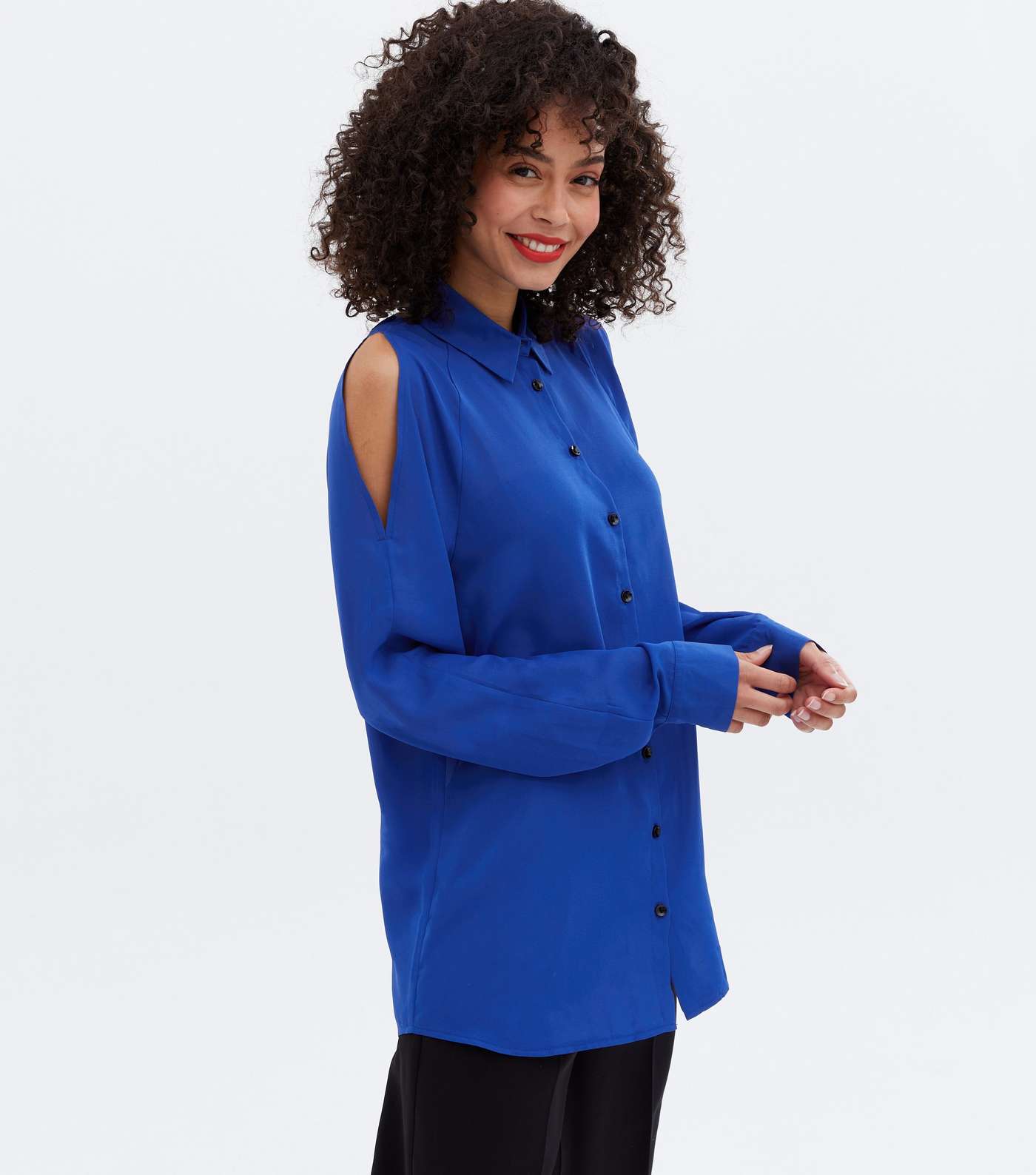 Tall Bright Blue Cold Shoulder Long Sleeve Shirt Image 2