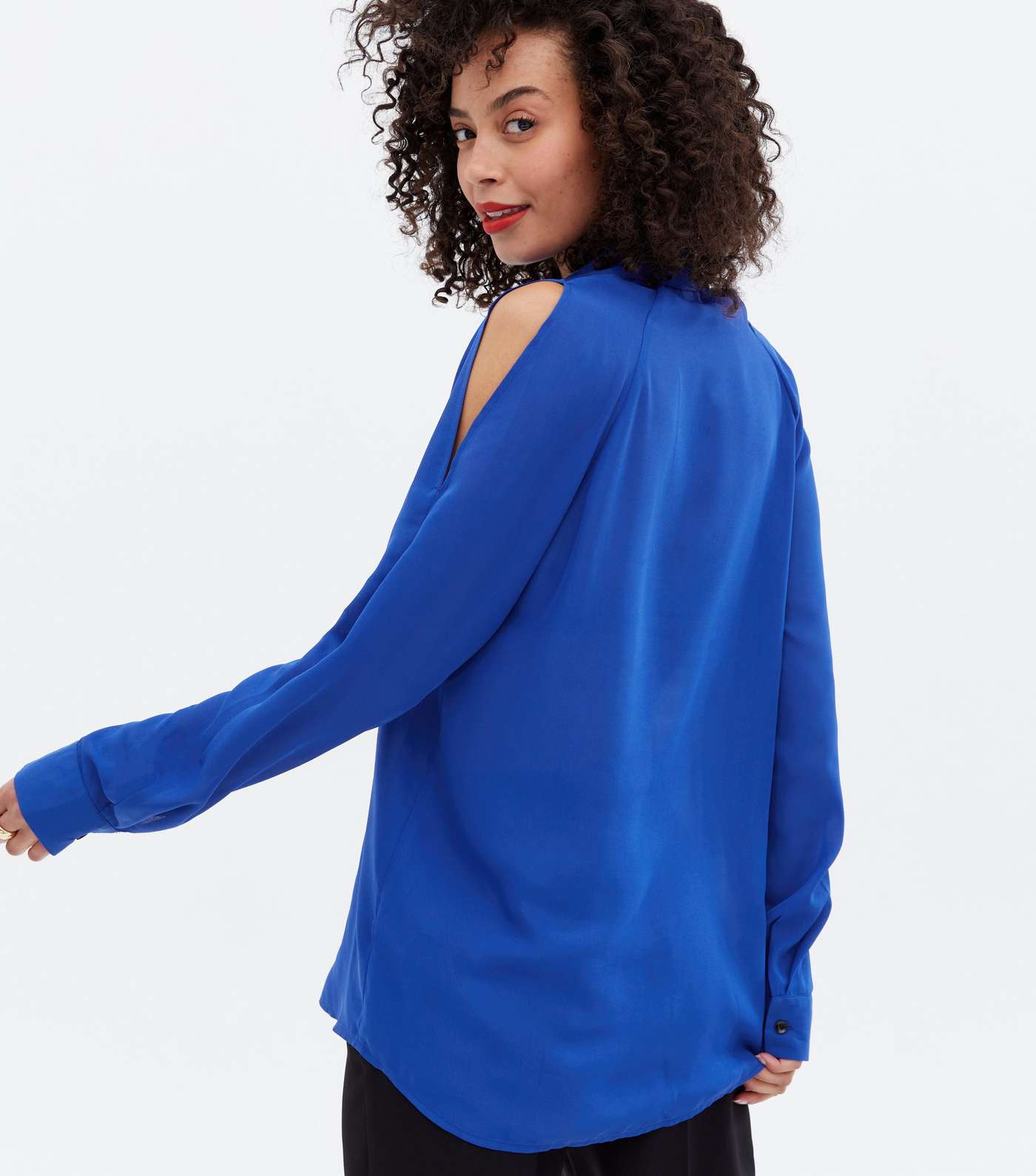 Tall Bright Blue Cold Shoulder Long Sleeve Shirt Image 4