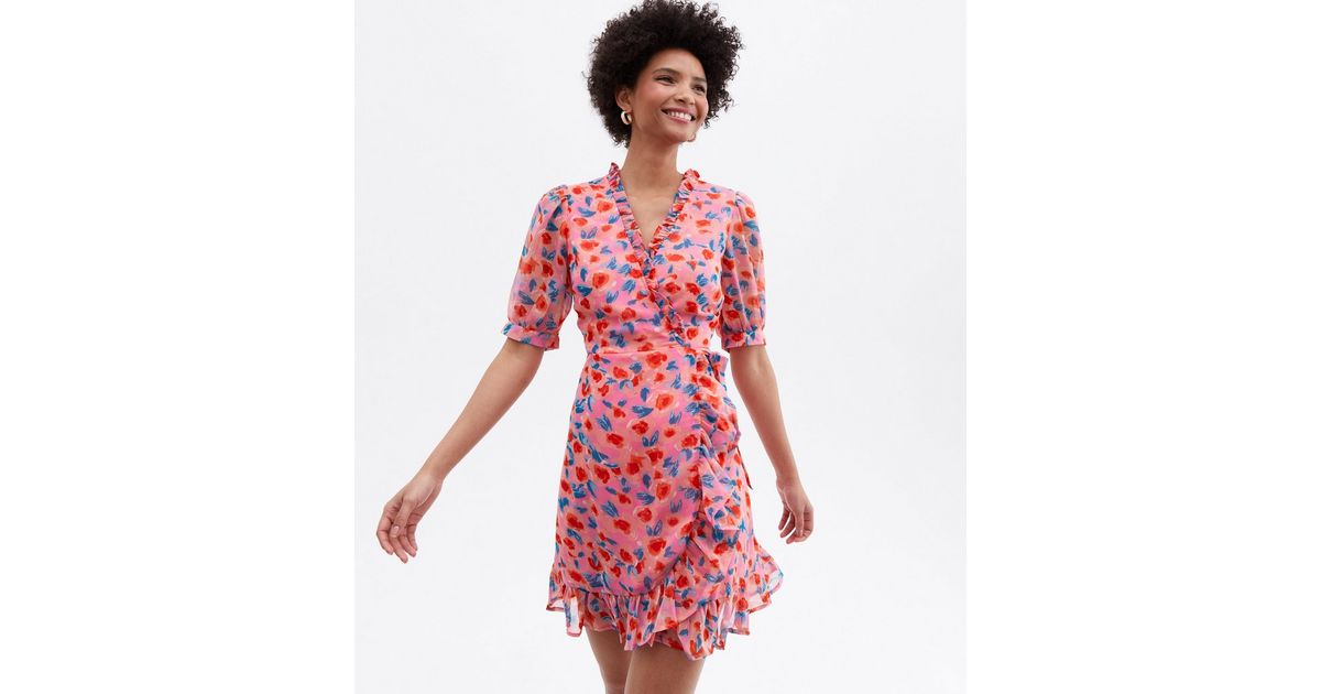 Hyde Park Mesh Insert Frill Mini Dress Floral White