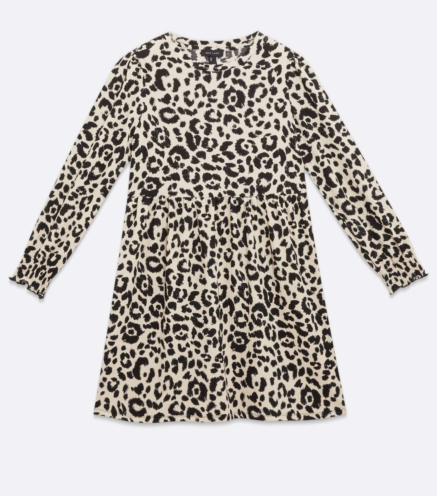 Brown Leopard Print Crinkle Long Sleeve Mini Dress Image 5