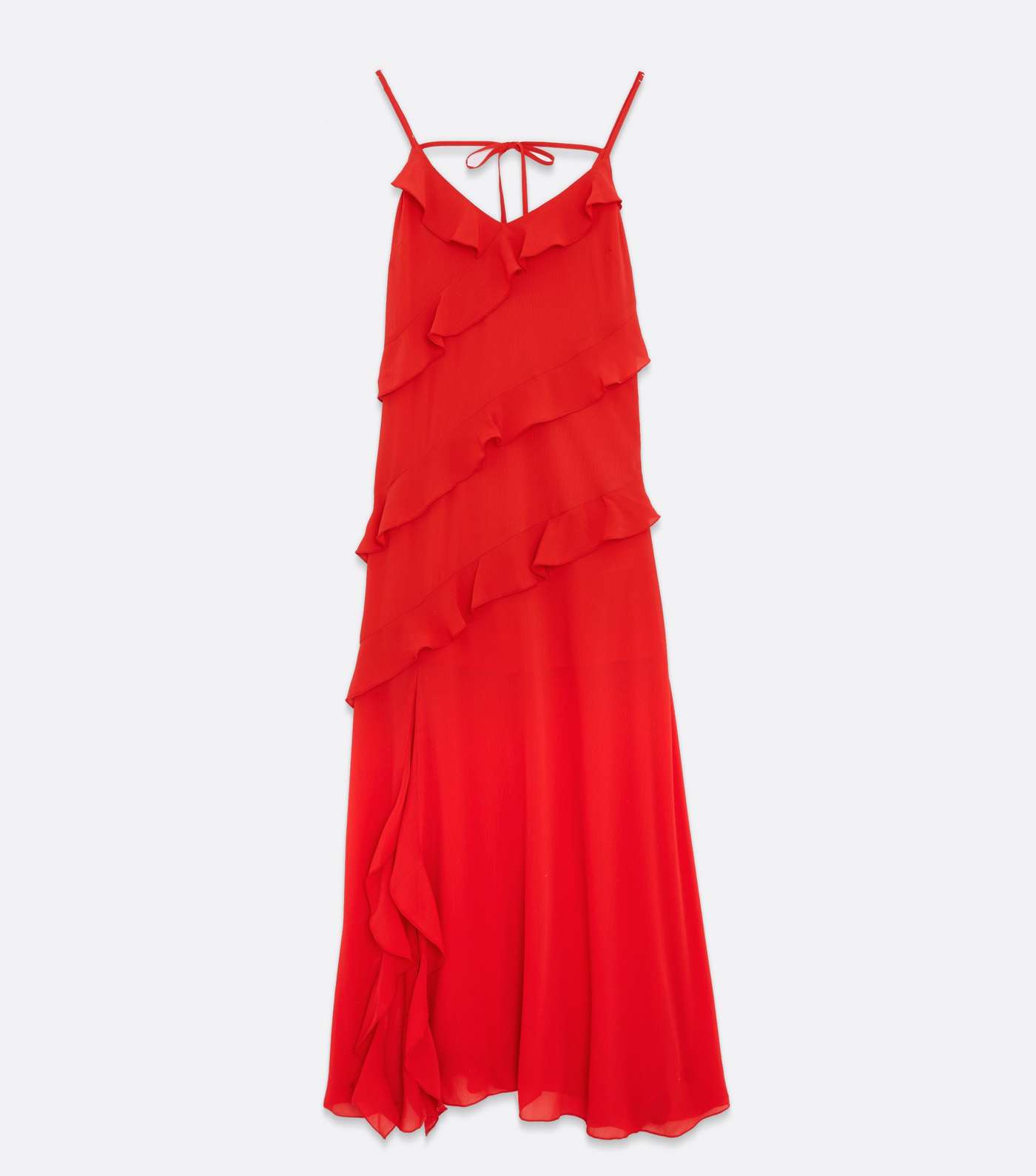 Petite Red Chiffon Strappy Frill Midi Dress Image 5