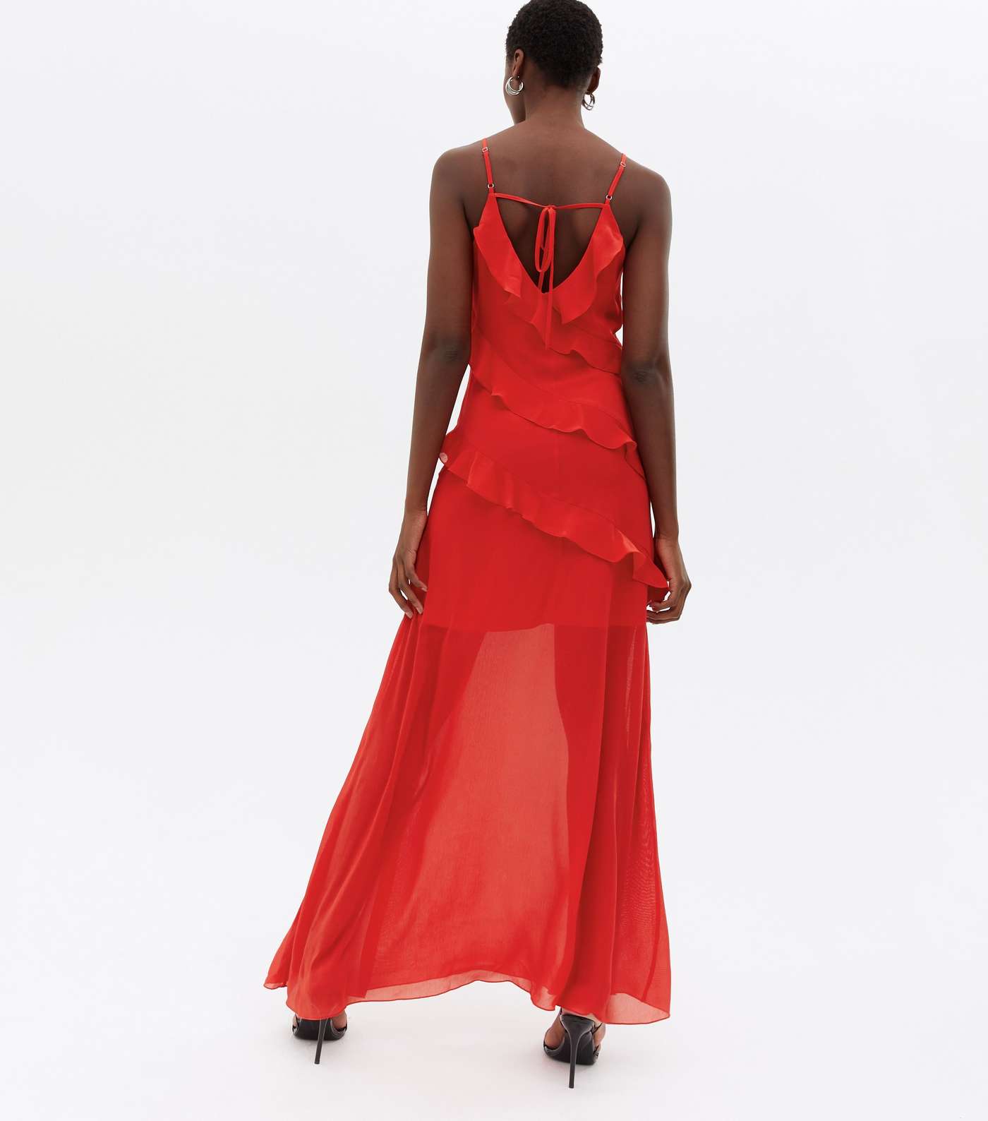 Tall Red Ruffle Chiffon Strappy Maxi Dress Image 4