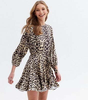 Cameo Rose Brown Leopard Print Satin Swing Dress