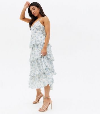 Click to view product details and reviews for Petite White Floral Chiffon Tiered Tie Back Midi Dress New Look.