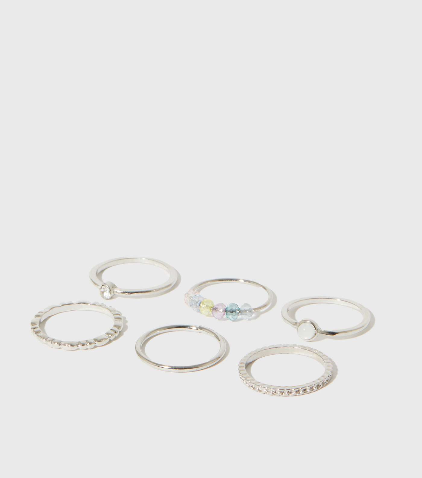 6 Pack Silver Beaded Stacking Rings