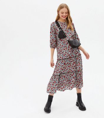 Click to view product details and reviews for Madam Rage Red Floral Tiered Midi Smock Dress New Look.