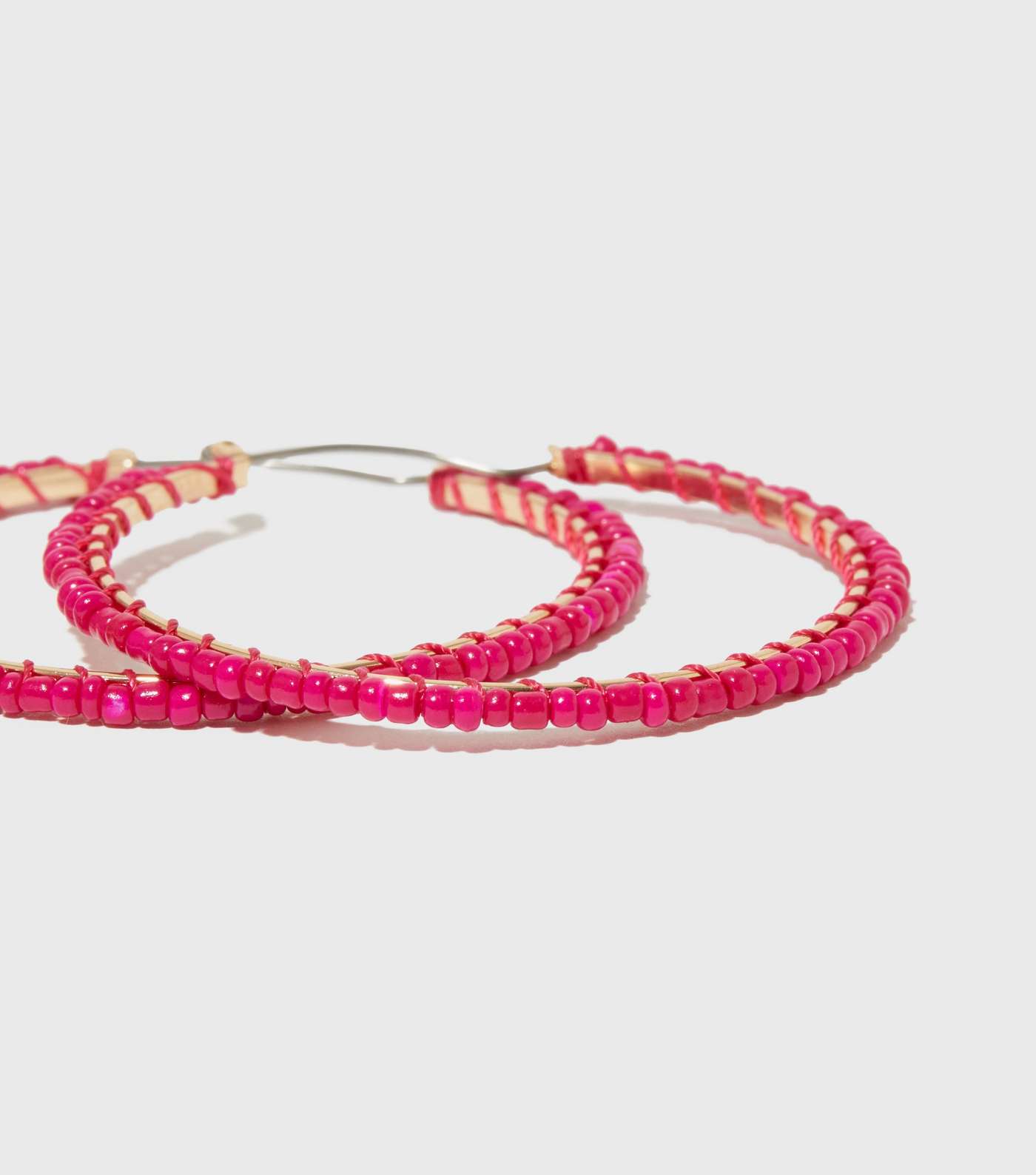 Mid Pink Beaded Large Hoop Earrings Image 2