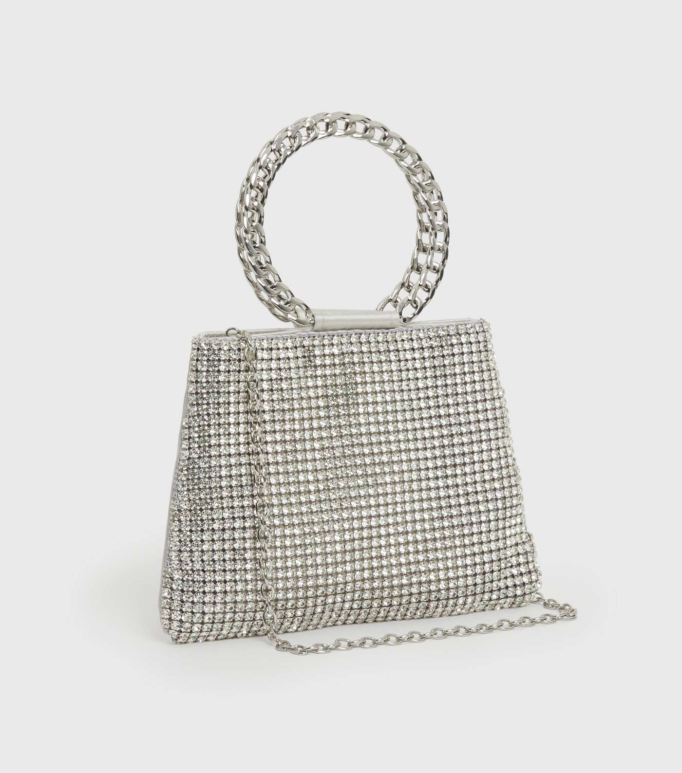 Little Mistress Silver Diamanté Clutch Bag Image 3