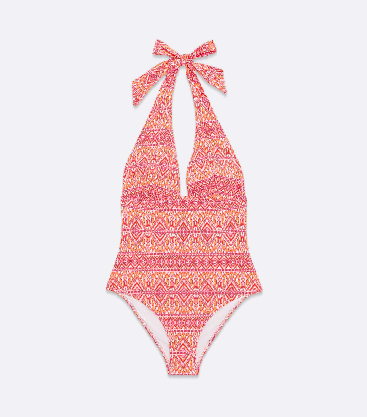 Pink Metallic Geometric Plunge Halter Neck Swimsuit Image 5