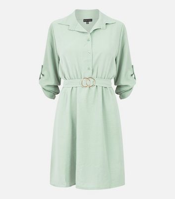 Mela Light Green Belted Mini Shirt Dress New Look