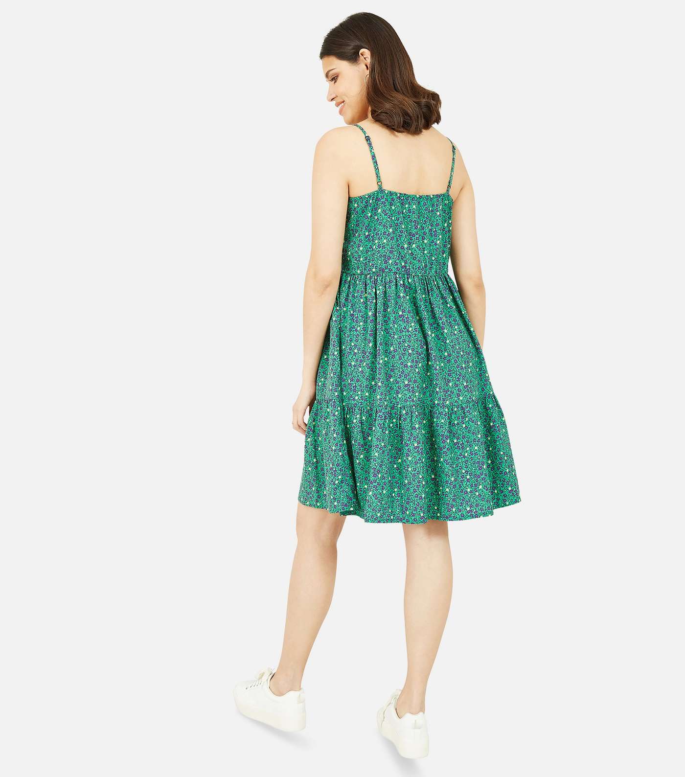 Mela Green Floral Button Tiered Swing Dress Image 4