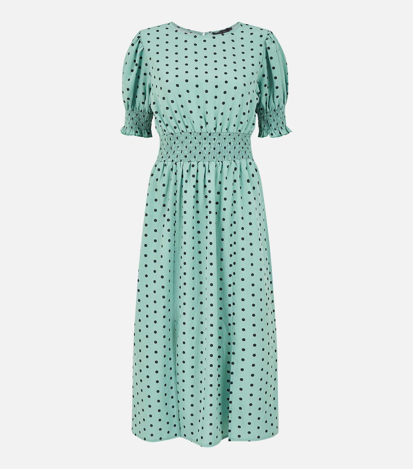 Mela Green Polka Dot Shirred Split Midi Dress Image 5