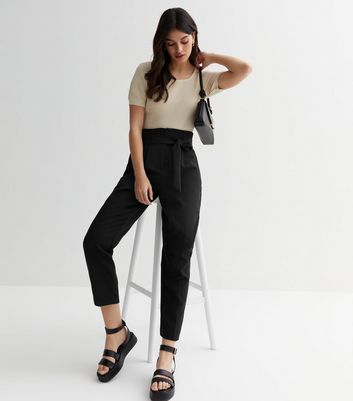 Buy Women Black Paperbag High Waist Straight Fit Trousers  Trends Online  India  FabAlley