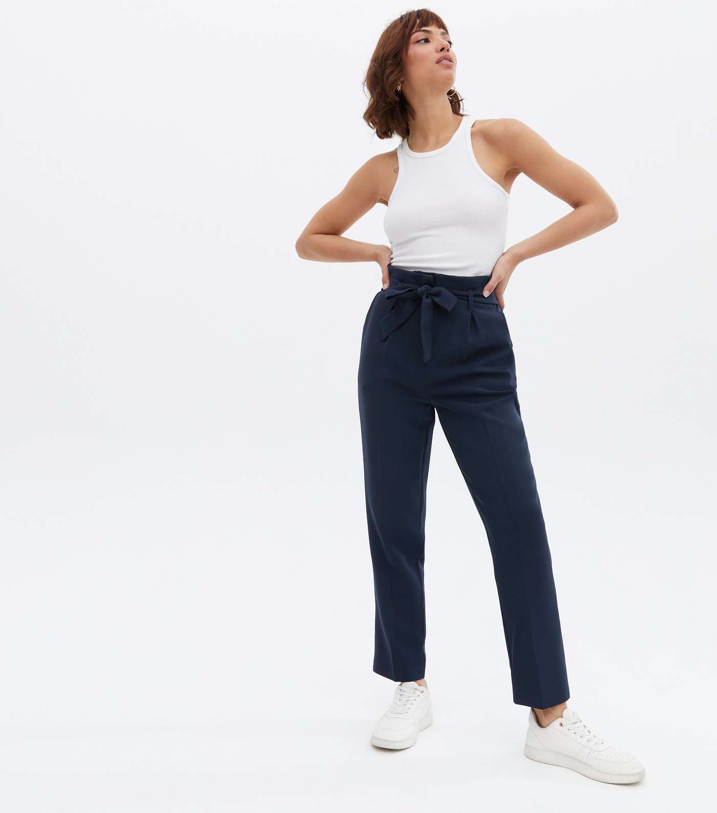 Navy Belted High Waist Trousers