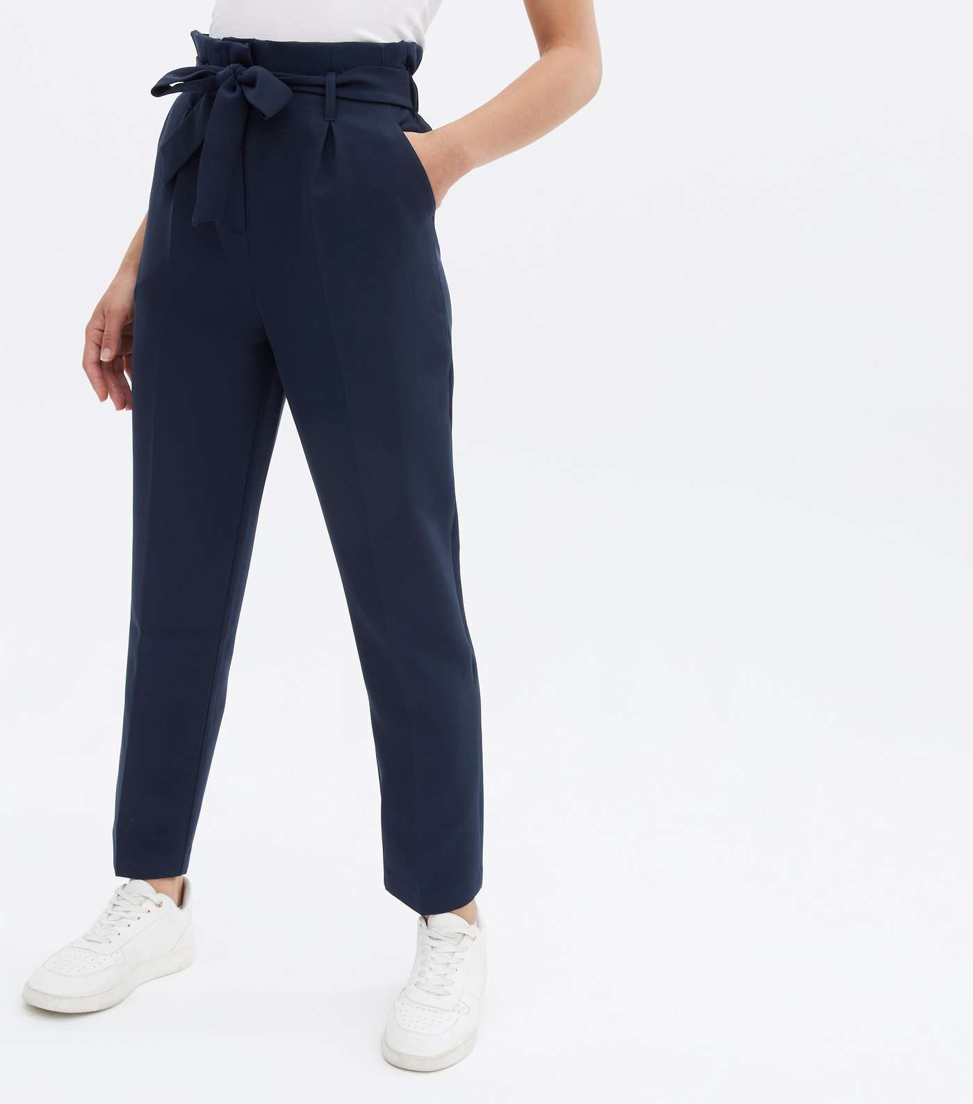 Navy Belted High Waist Trousers Image 3