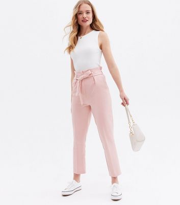 Pale Pink Belted High Waist Trousers 