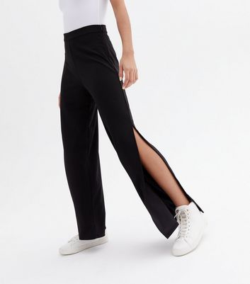 Black Scuba High Waist Split Hem Flared 