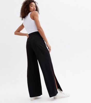 Black Scuba High Waist Split Hem Flared 