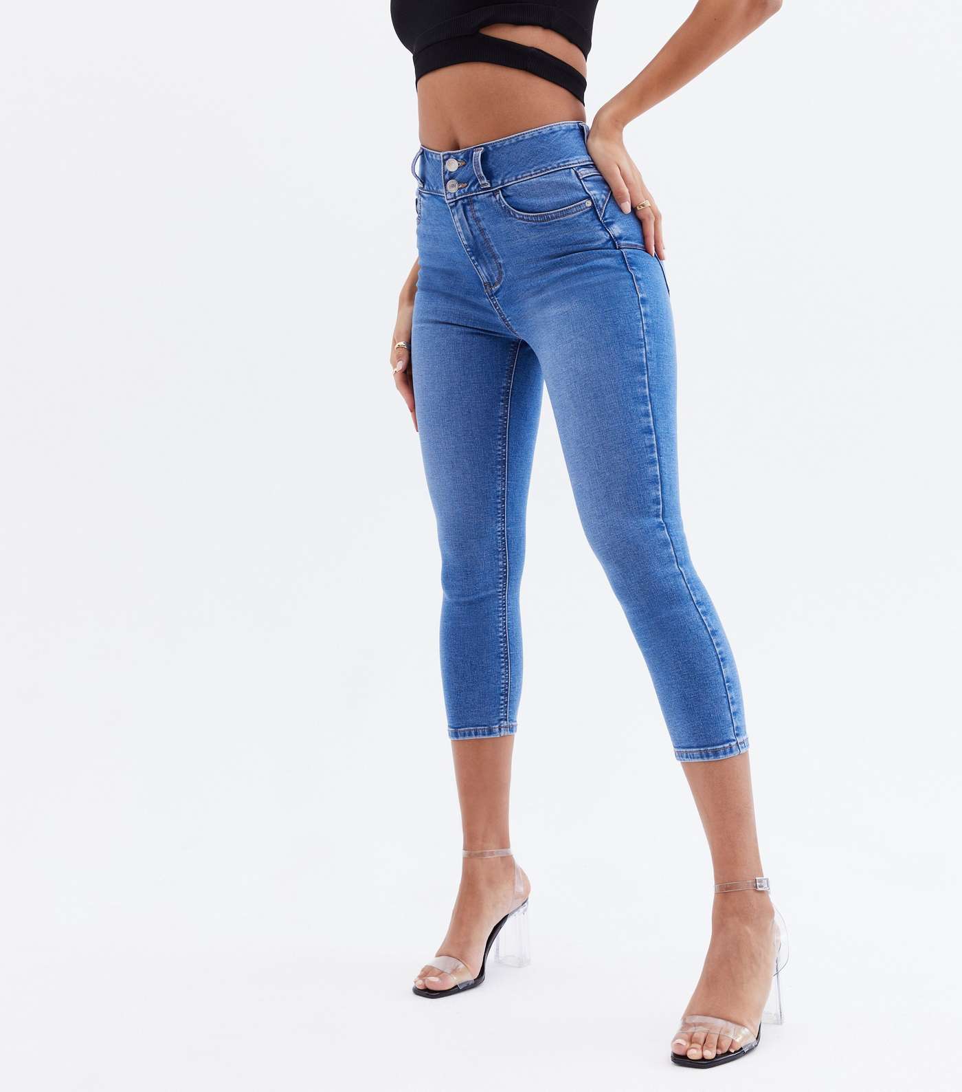 Blue Lift & Shape High Waist Yazmin Crop Skinny Jeans Image 2