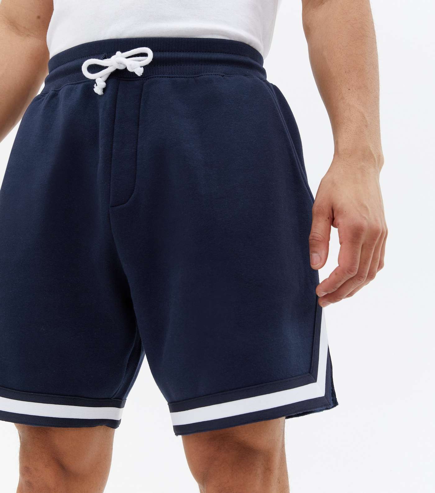 Navy Jersey Tipped Oversized Shorts Image 3