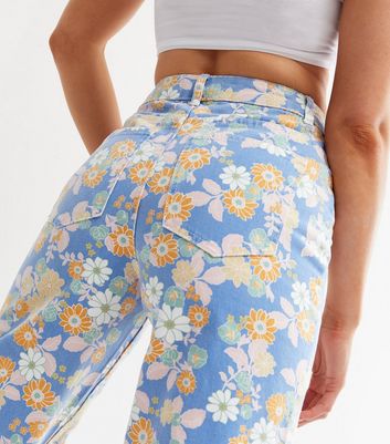 Flowered jeans sale