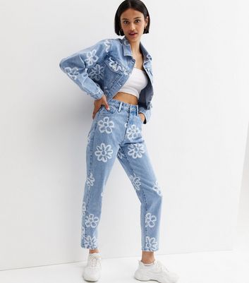 Blue Floral Denim Crop Jacket New Look